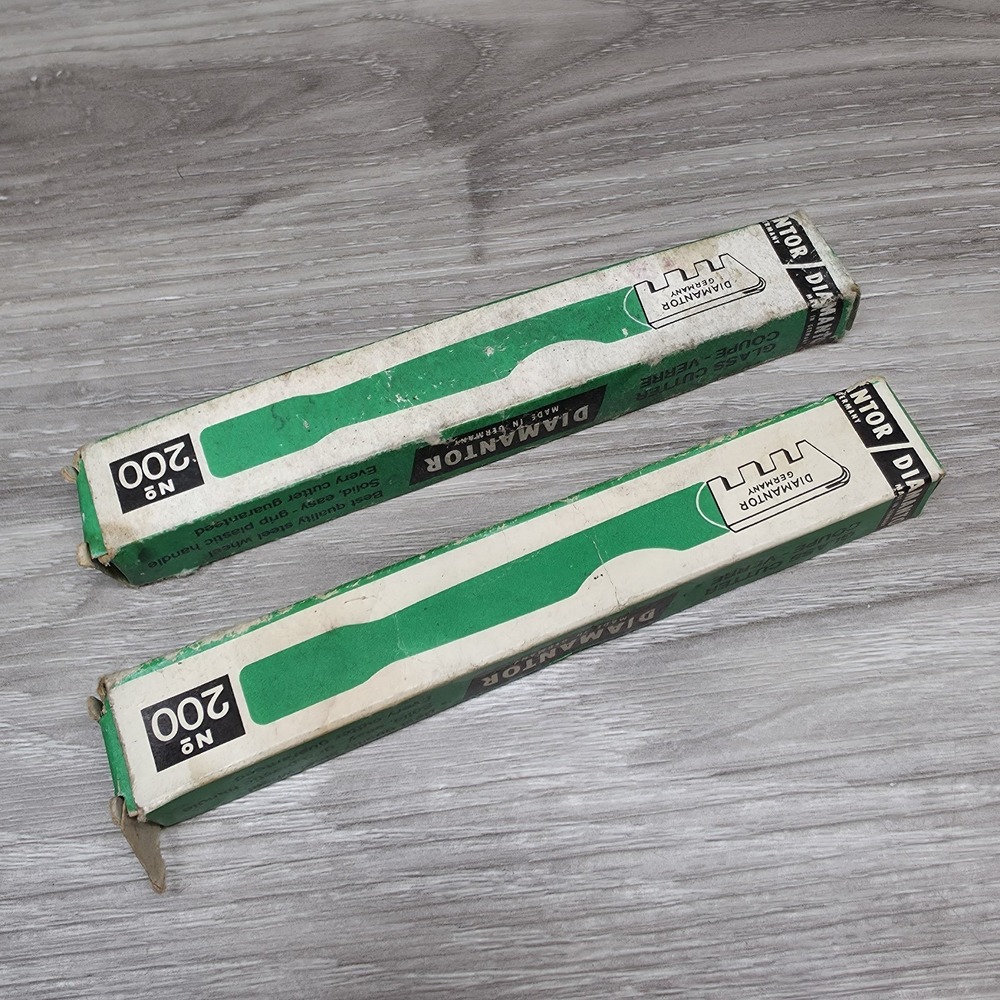 Two Vintage Diamantor Single Wheel Glass Cutter Germany Wooden Handle Glass Tool